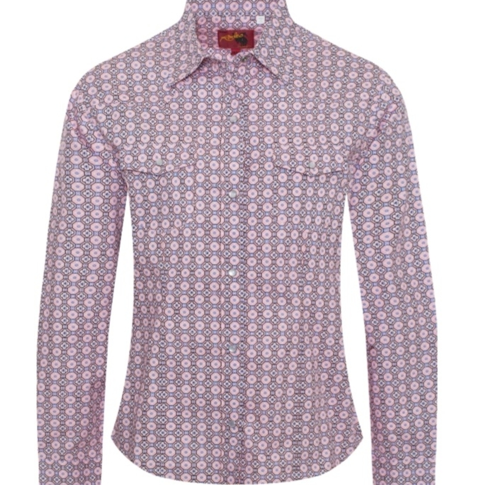 Rodeo Pink And Brown Geometric Blouse with Classic Collar